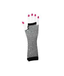 Black Fishnet Long Gloves With Crystals