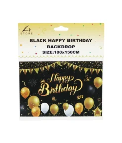 Black Happy Birthday Backdrop 100x150cm
