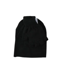 Black Polyester Beanie & Fingerless Glove Set
