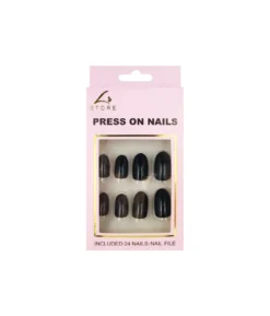 Black Round Press On Nails 24pc