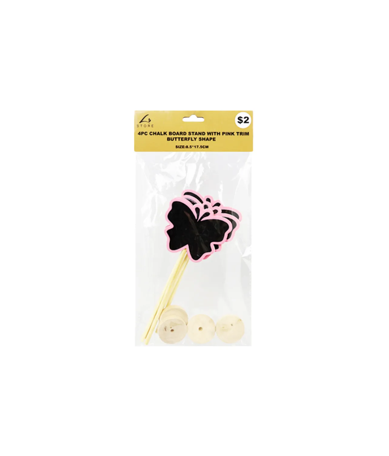 Butterfly Shape Chalk Board Stand With Pink Trim 4pc