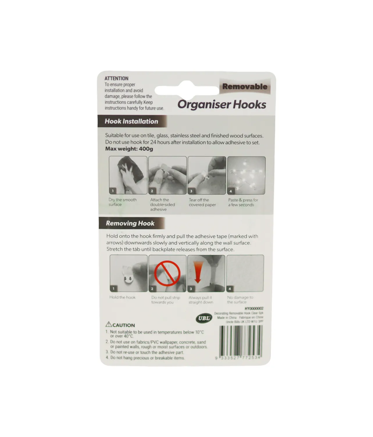Clear Decorating Removable Organiser Hook 6pk