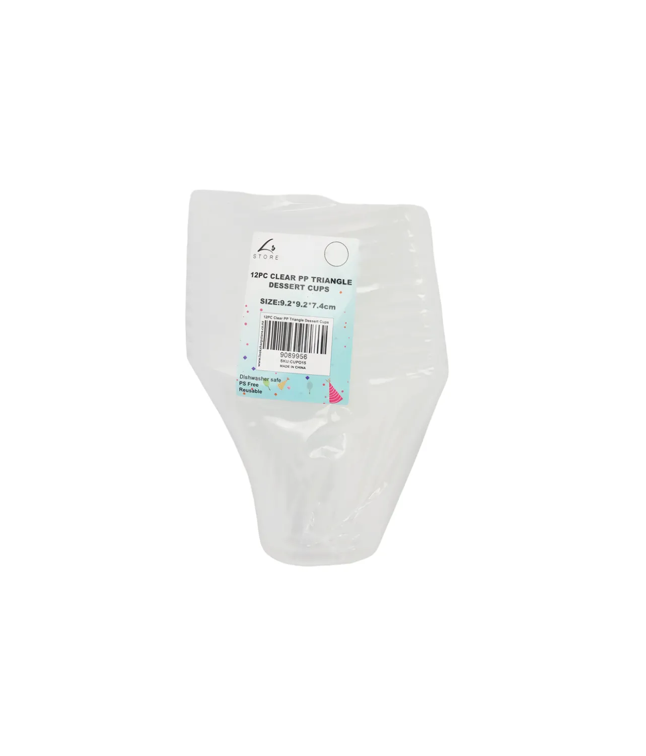Clear PP Triangle Dessert Cups 9.2 x 9.2 x 7.4cm 12pc