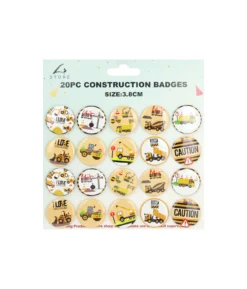 Construction Theme Badges 3.8cm 20pk