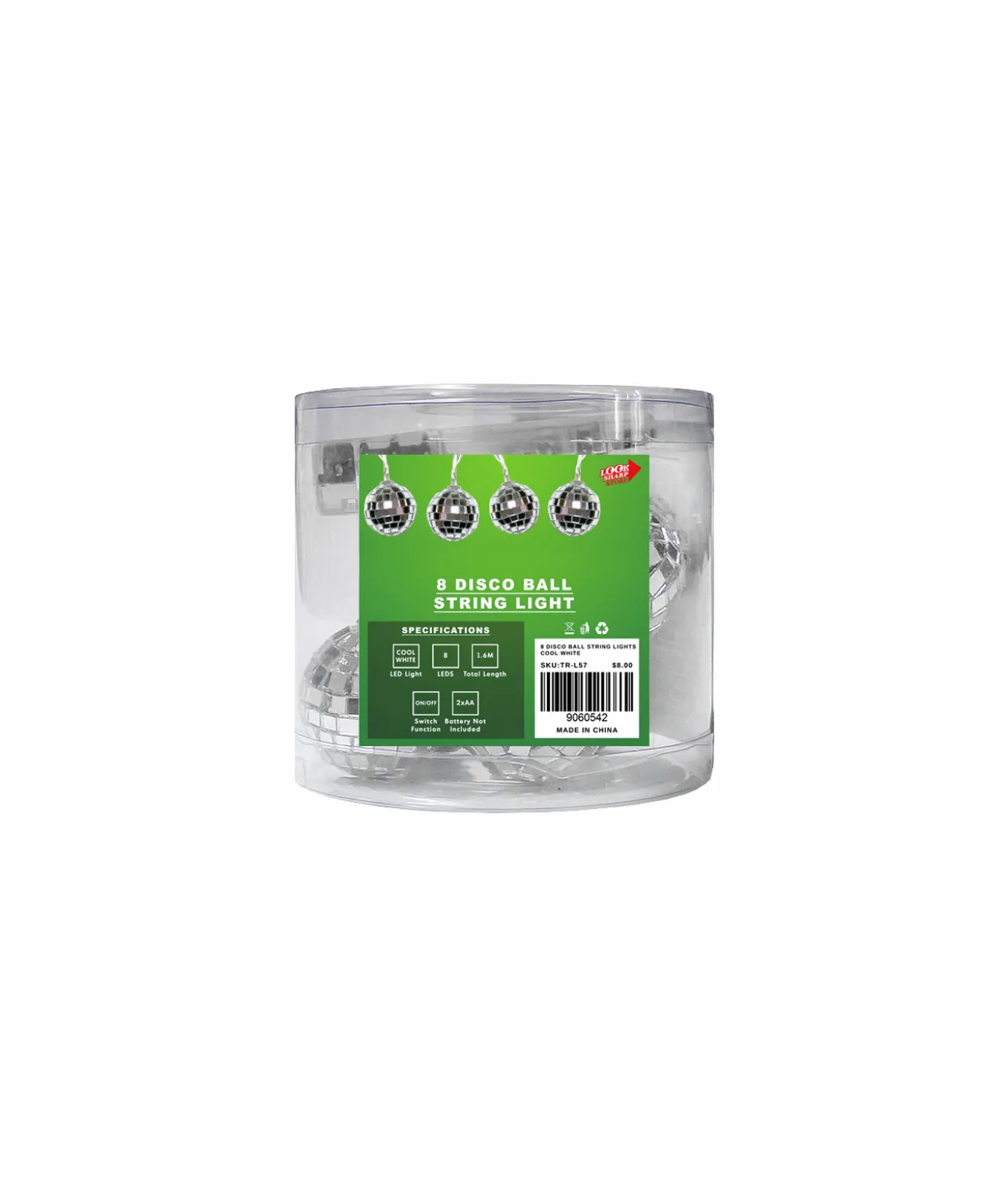 Disco Ball Cool White String Lights 8 LED