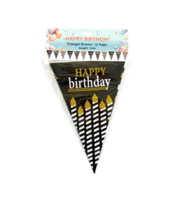 Glitter Black Happy Birthday Triangle Banner 12 flags 3.5m