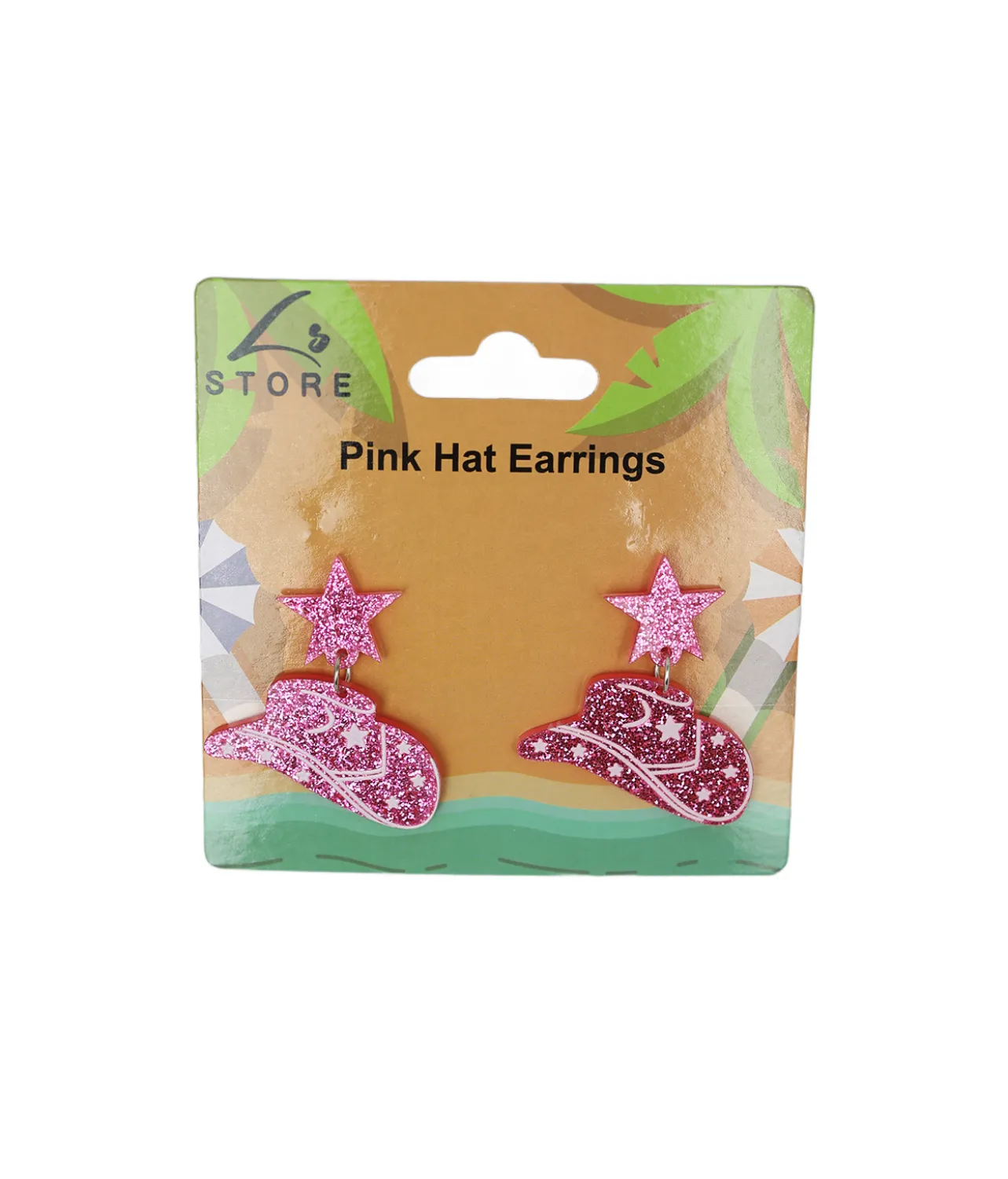 Glitter Pink Hat Earrings 4x4cm