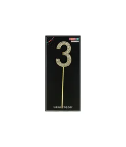 Gold Diamond Cake Topper Number 3