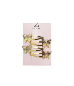 Gold Glitter Butterfly Shape Hair Clip Set 4pk