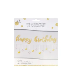 Gold Glitter Happy Birthday Banner Kit 1.6m
