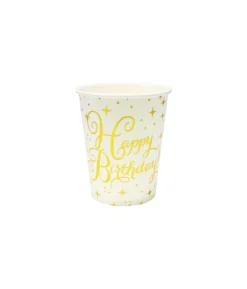 Gold Happy Birthday Paper Cups 20x9oz