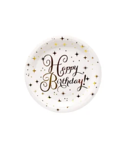 Gold Happy Birthday Paper Plates 12x9in