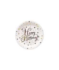 Gold Happy Birthday Paper Plates 12x7in