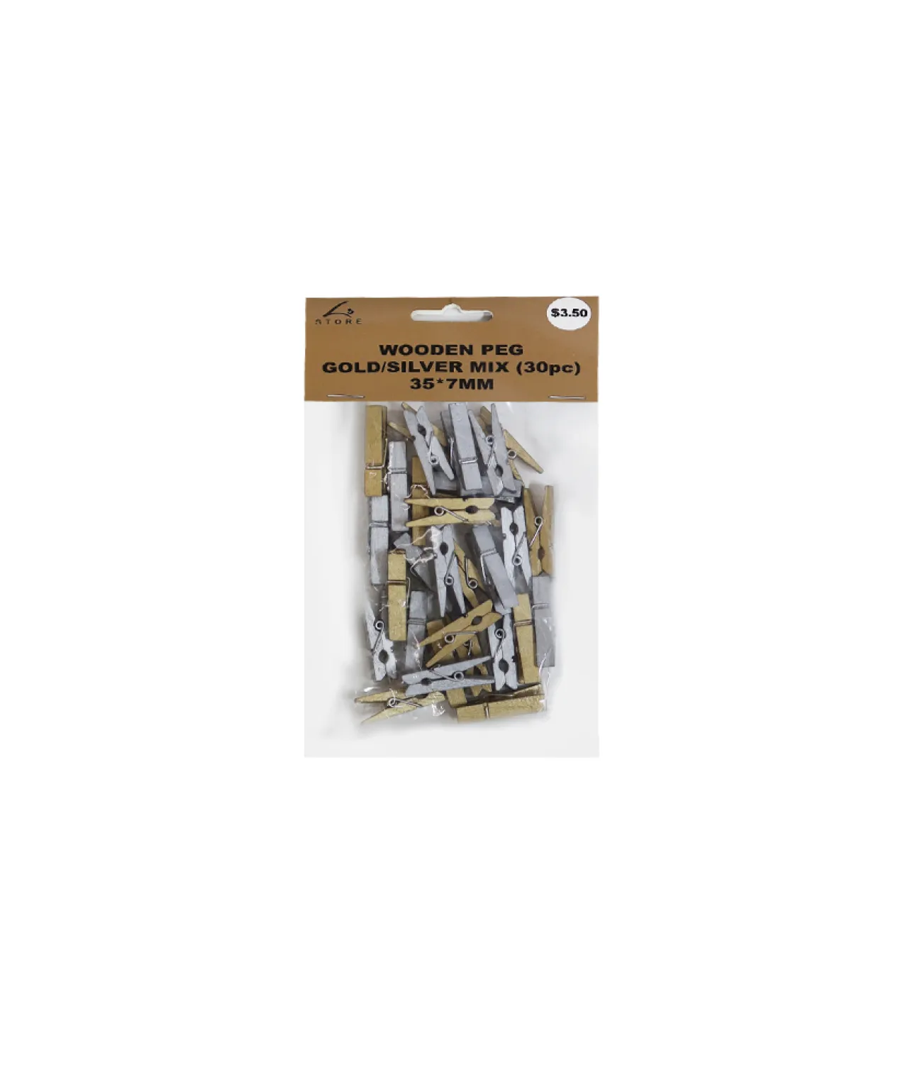 Gold & Silver Wooden Pegs 35x7mm