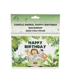 Green Jungle Animal Happy Birthday Backdrop 100x150cm
