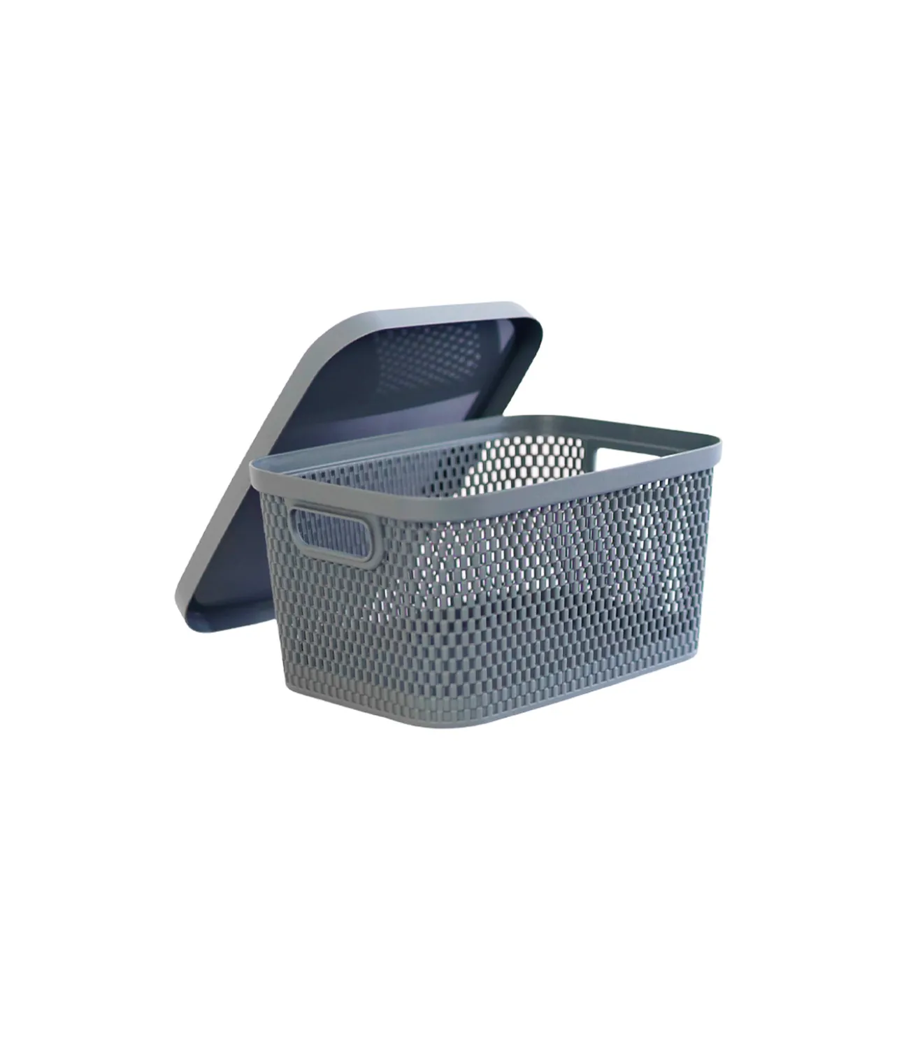 Grey Plastic Storage Basket with Lid 28x20x15 cm