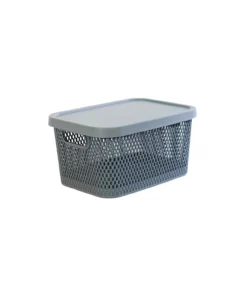 Grey Plastic Storage Basket with Lid 28x20x15 cm
