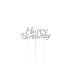 Happy Birthday Silver Cake Topper