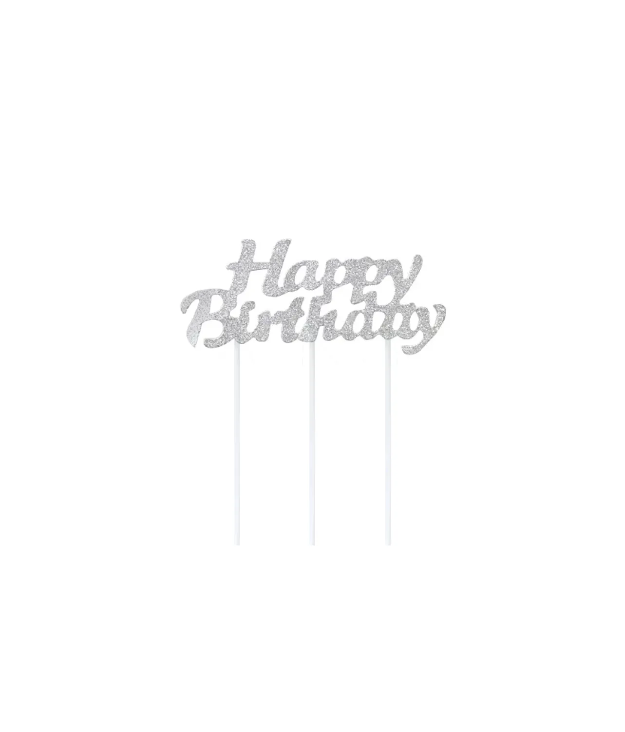 Happy Birthday Silver Cake Topper