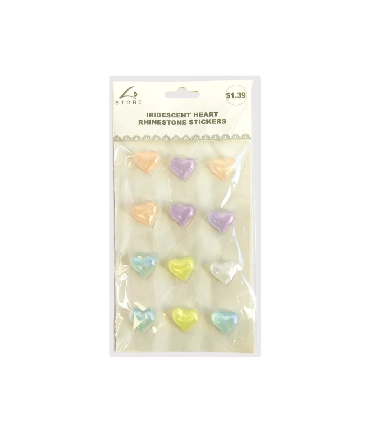 Iridescent Heart Rhinestone Stickers
