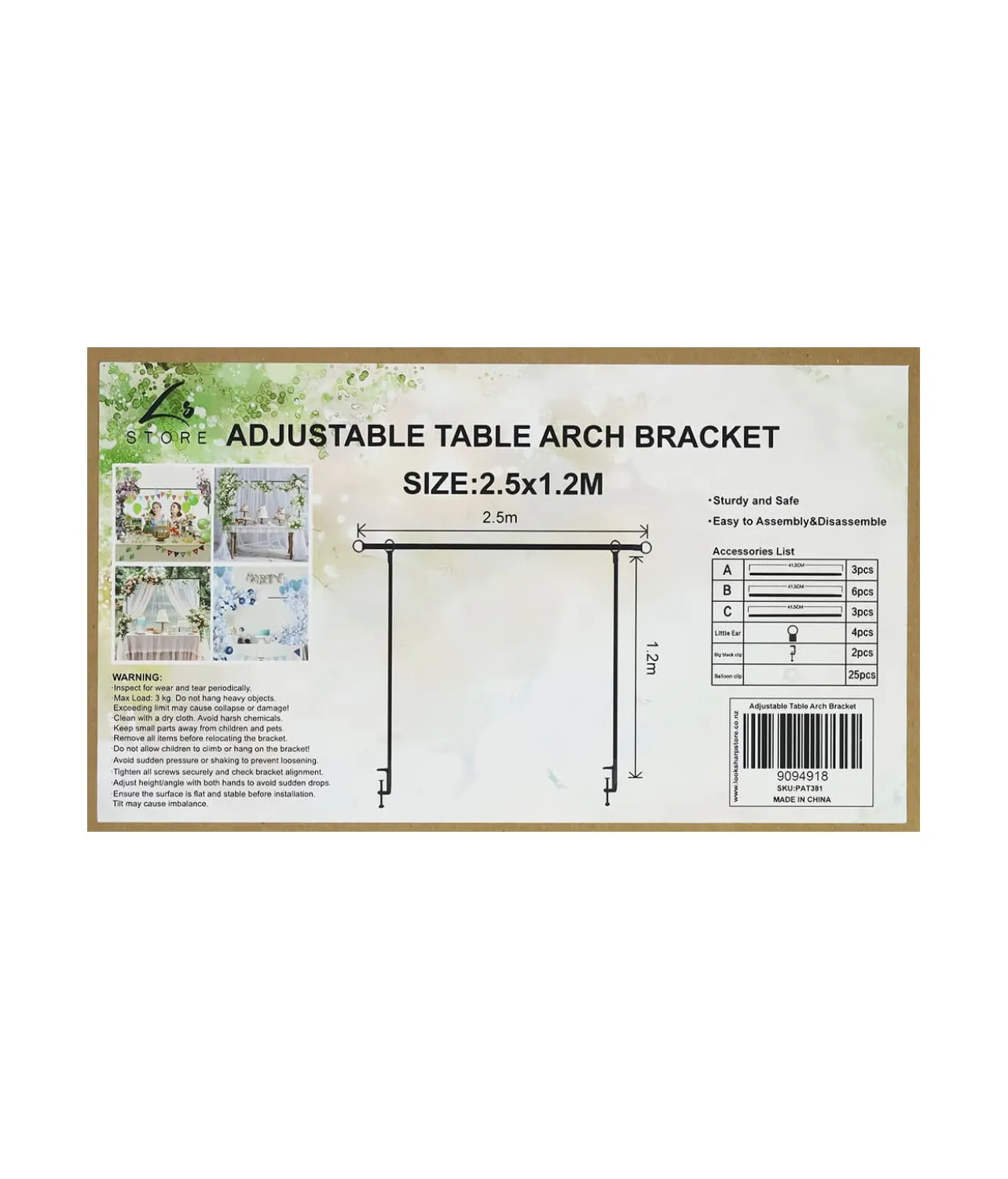 Iron Adjustable Table Arch Bracket 2.5×1.2m
