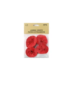 Jumbo Crepe Paper Streamers Red 4pk