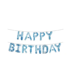 Light Blue Confetti Happy Birthday Balloon Banner 16in