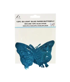 Light Blue 3D Paper Butterfly with Glue 12pc