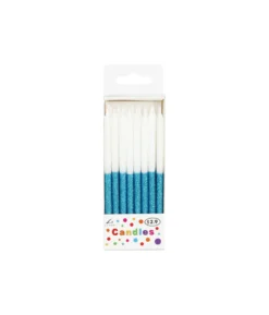 Light Blue Glitter Candles 24pk