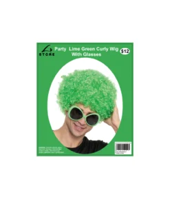Lime Green Curly Wig With Glasses Party Set