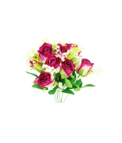 Maroon Rose Bush 9 Heads 38cm