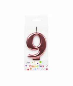 Metallic Rose Gold Number Candle 9