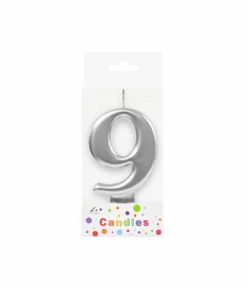 Metallic Silver Number Candle 9
