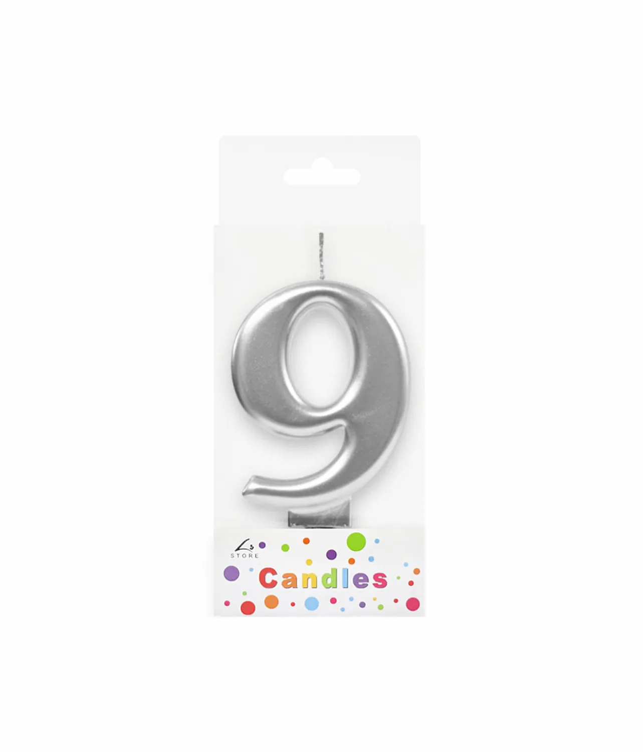 Metallic Silver Number Candle 9