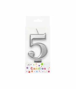 Metallic Silver Number Candle 5