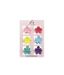 Mixed Colour Flower Hair Clip Set 6pk