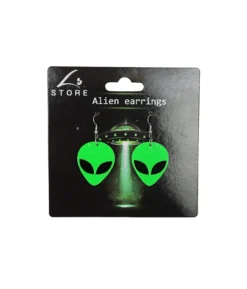 Neon Green Alien Earrings 5.5x3cm