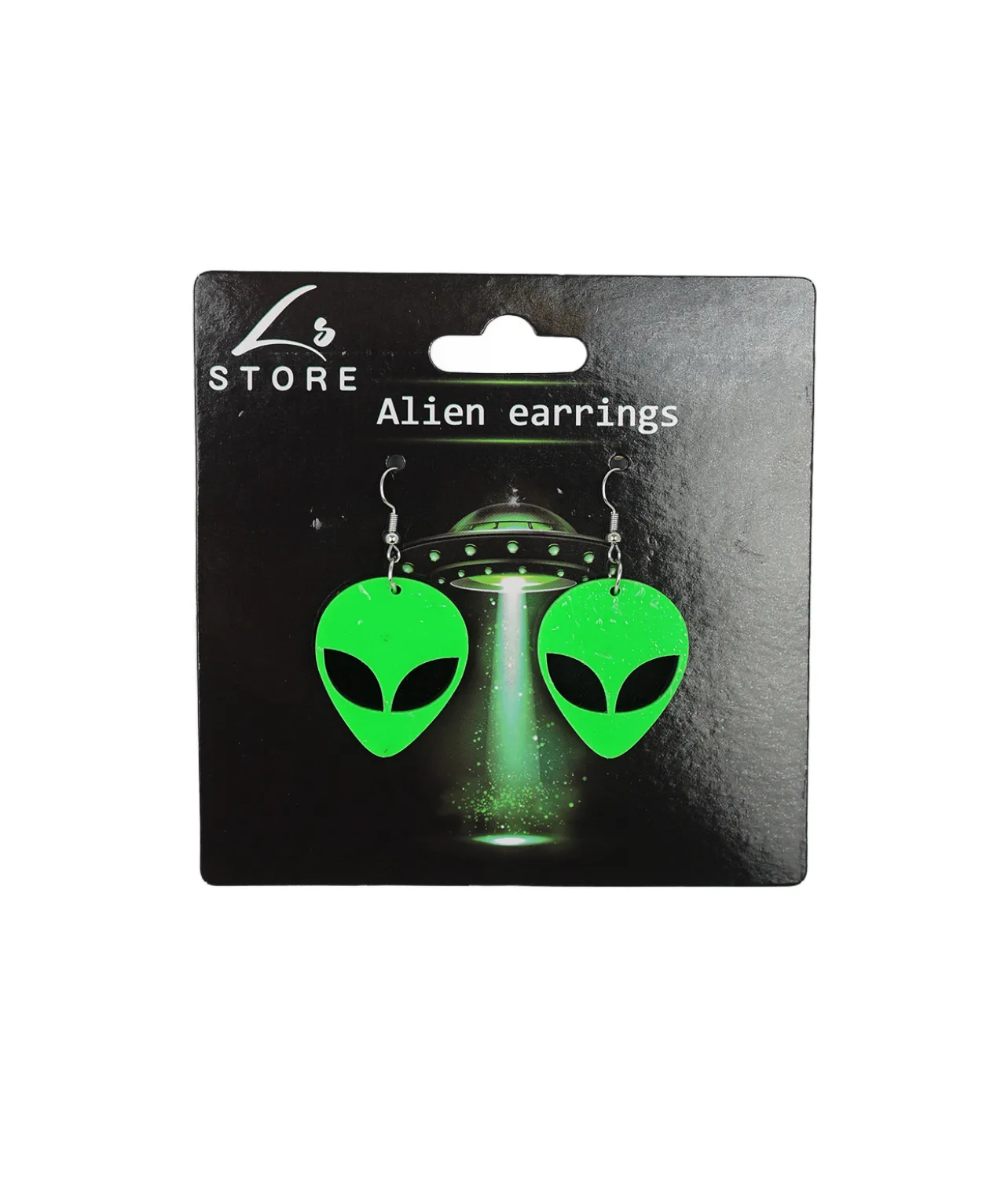 Neon Green Alien Earrings 5.5x3cm