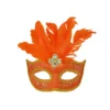 Neon Orange Half Mask With Feather