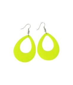Neon Yellow Oval Earrings 6.5×3.8cm