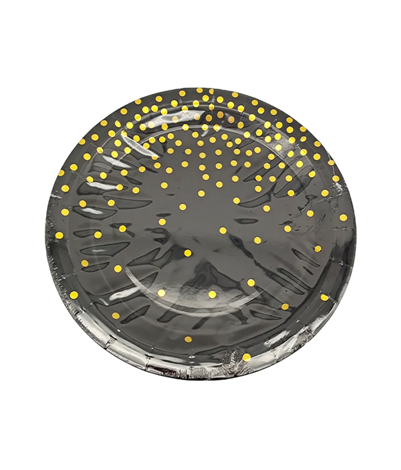 Paper Plate Black With Gold Dots 12pc x 9in