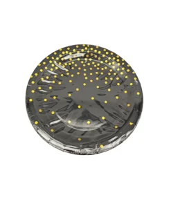Paper Plate Black With Gold Dots 12pc x 7in