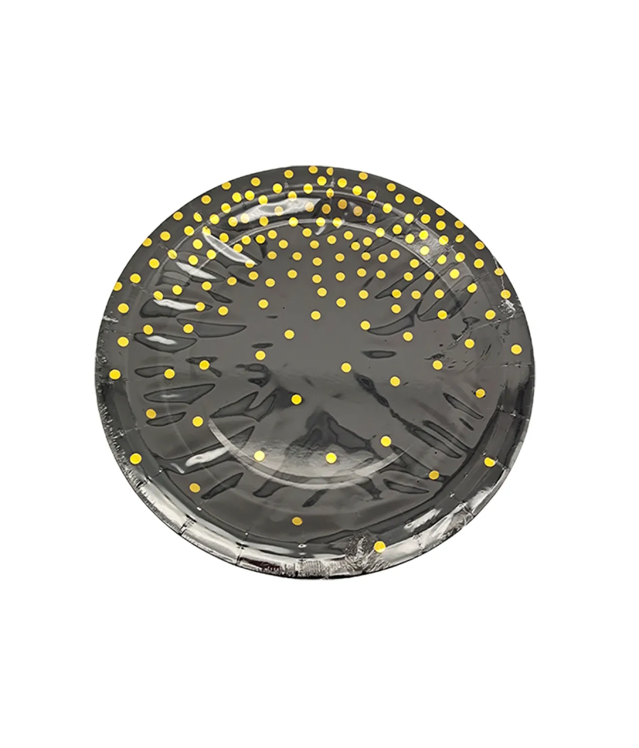 Paper Plate Black With Gold Dots 12pc x 7in