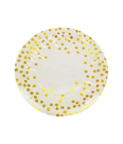 Paper Plate White With Gold Dots 12pc x 9in