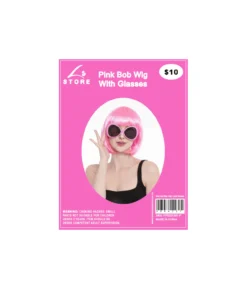 Pink Bob Wig With Glasses Set