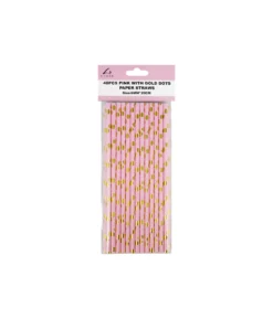 Pink With Gold Dots Paper Straws 40pk