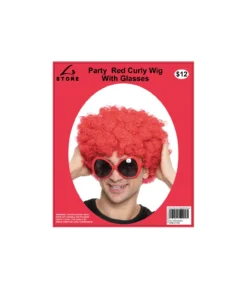 Red Curly Wig With Glasses Party Set