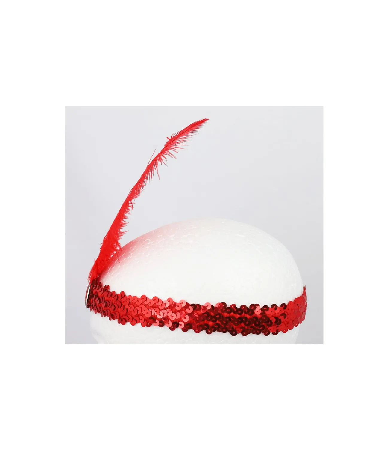 Red Flapper Headband with Feather