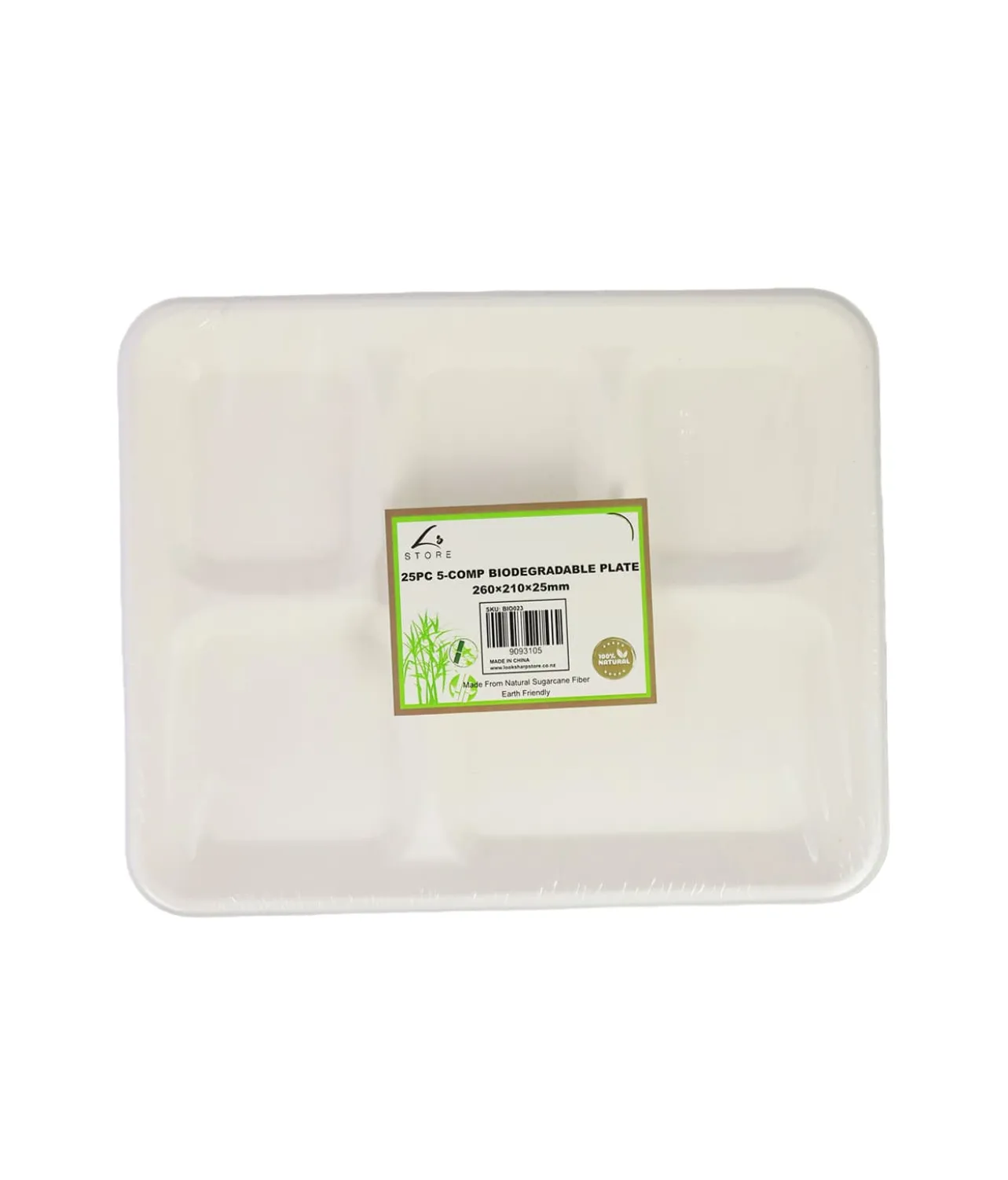 5 Section Biodegradable Plates 25pc 260 x 210 x 25 mm