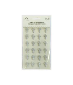 Silver Cross Rhinestone Stickers 24pc